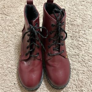 Used wmns leather boots burgundy 7W/38